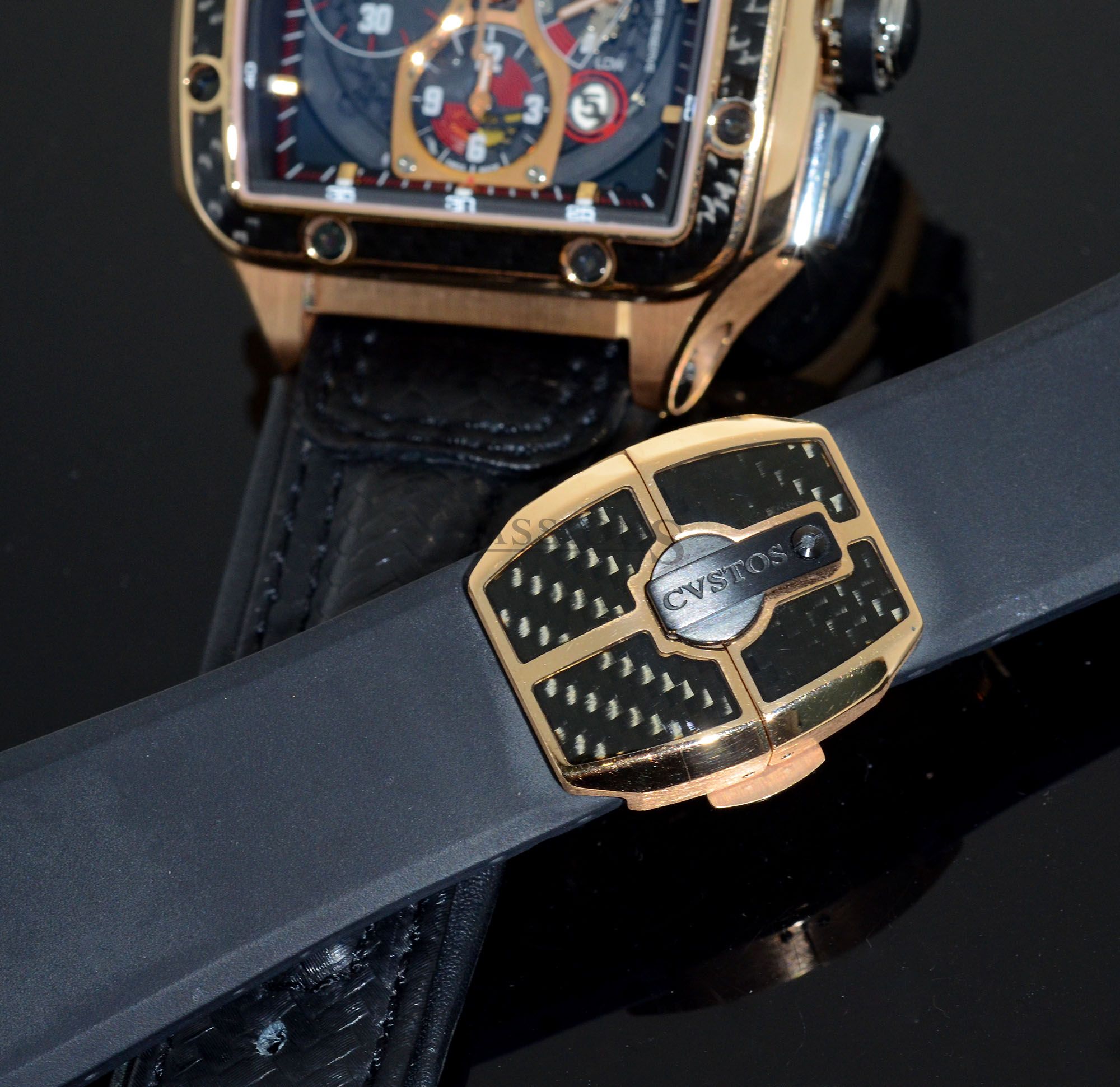 Custos, 45mm "Evosquare 45" semi-skeletonised Chronograph automatic date power reserve in 18KPG & Carbon+Boxes - Image 4