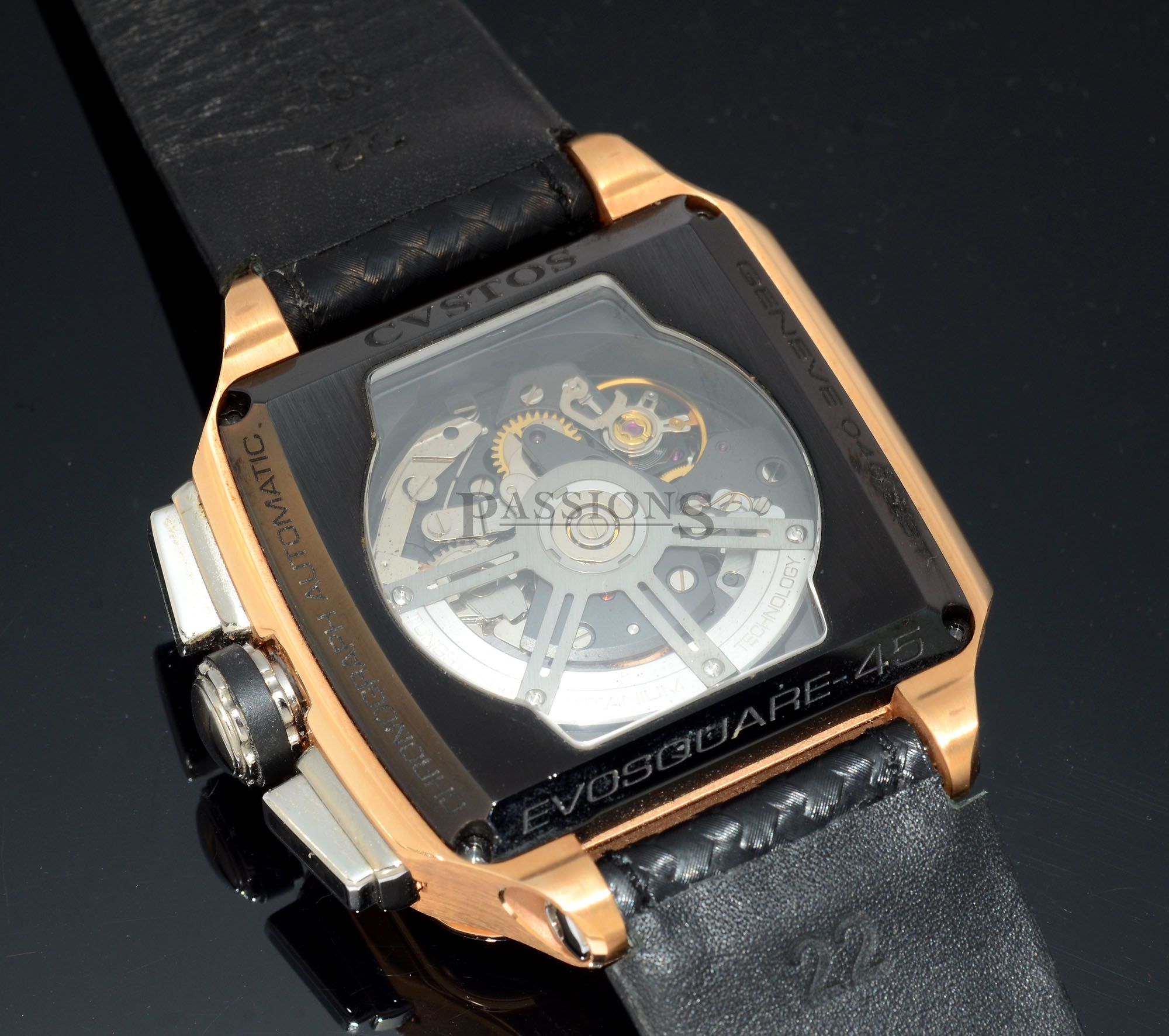 Custos, 45mm "Evosquare 45" semi-skeletonised Chronograph automatic date power reserve in 18KPG & Carbon+Boxes - Image 3