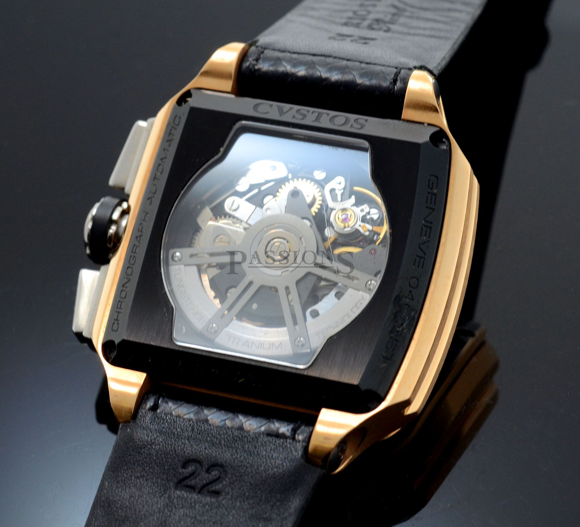 Custos, 45mm "Evosquare 45" semi-skeletonised Chronograph automatic date power reserve in 18KPG & Carbon+Boxes - Image 2