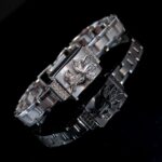 C.1966 Omega Ladys rectangular cocktail watch with Brilliant-cut diamonds hunter cover manual winding in 18KWG and box