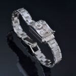 C.1966 Omega Ladys rectangular cocktail watch with Brilliant-cut diamonds hunter cover manual winding in 18KWG and box - Image 13