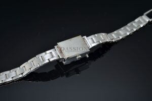 C.1966 Omega Ladys rectangular cocktail watch with Brilliant-cut diamonds hunter cover manual winding in 18KWG and box - Image 6